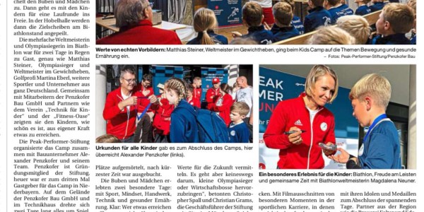 Zeitungsartikel zum 10. Peak Performer Kids Camp: Niederbayern (Regen) 2024 